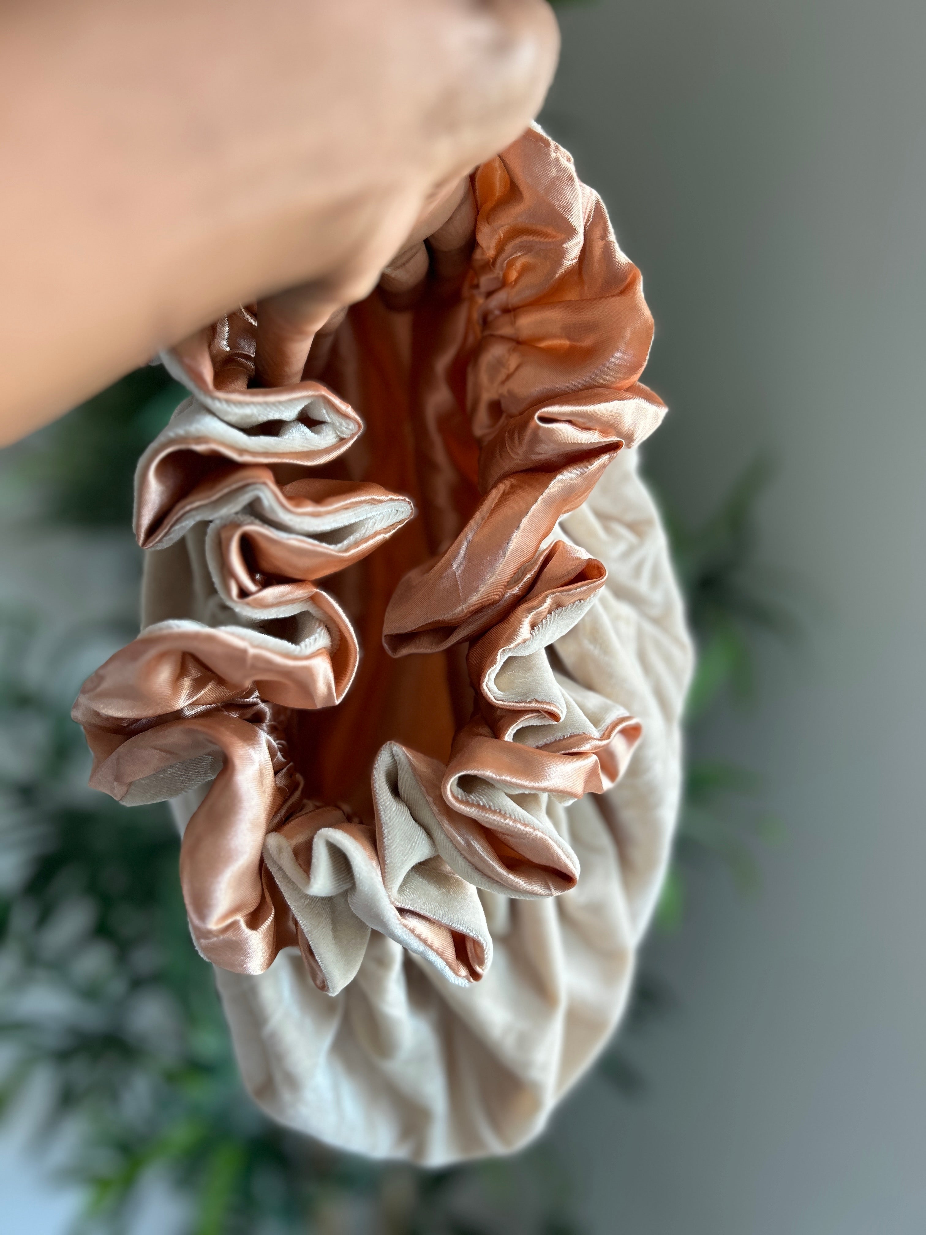 Peach Bellini Velvet Satin Lined Bonnet