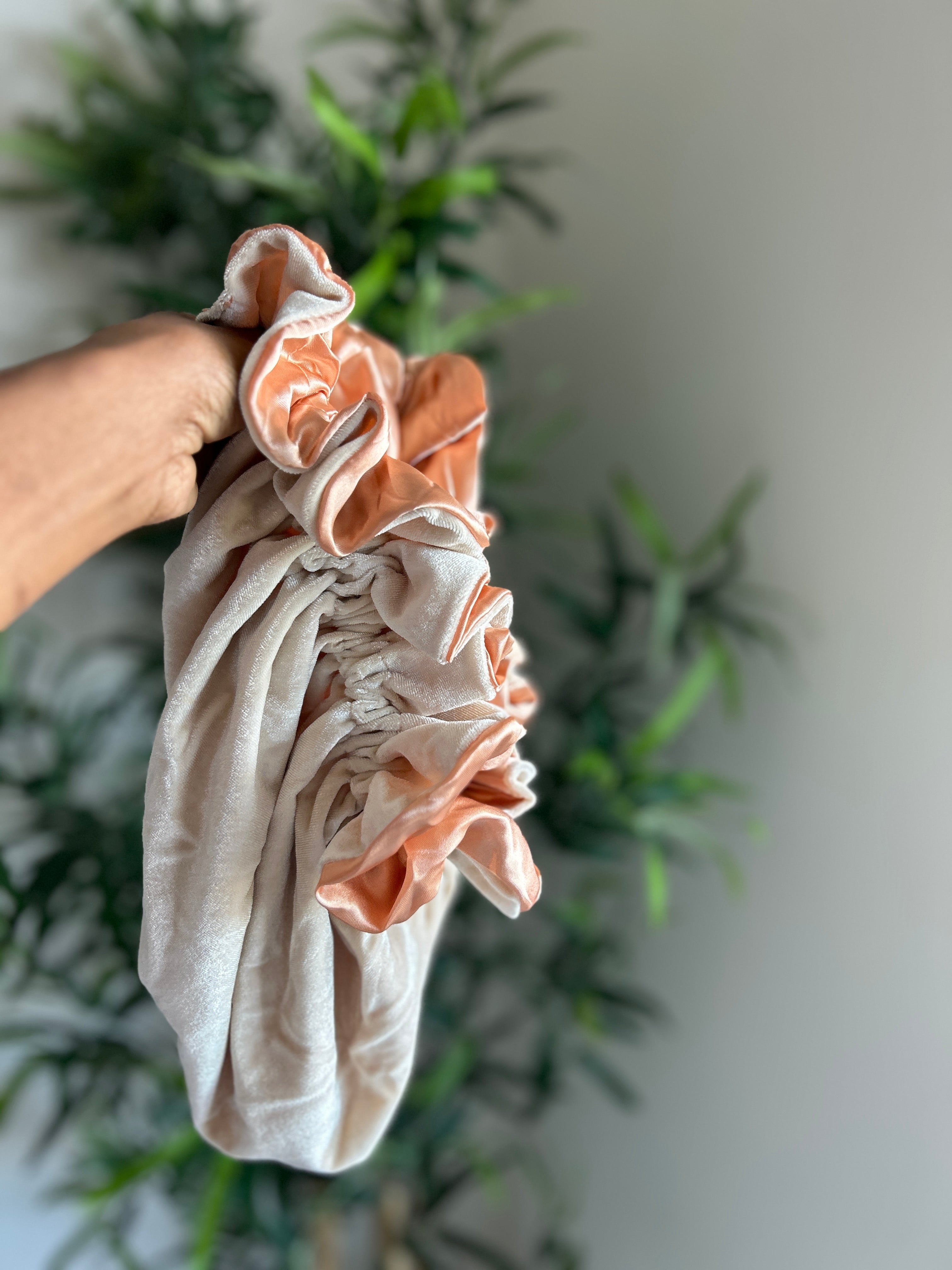 Peach Bellini Velvet Satin Lined Bonnet