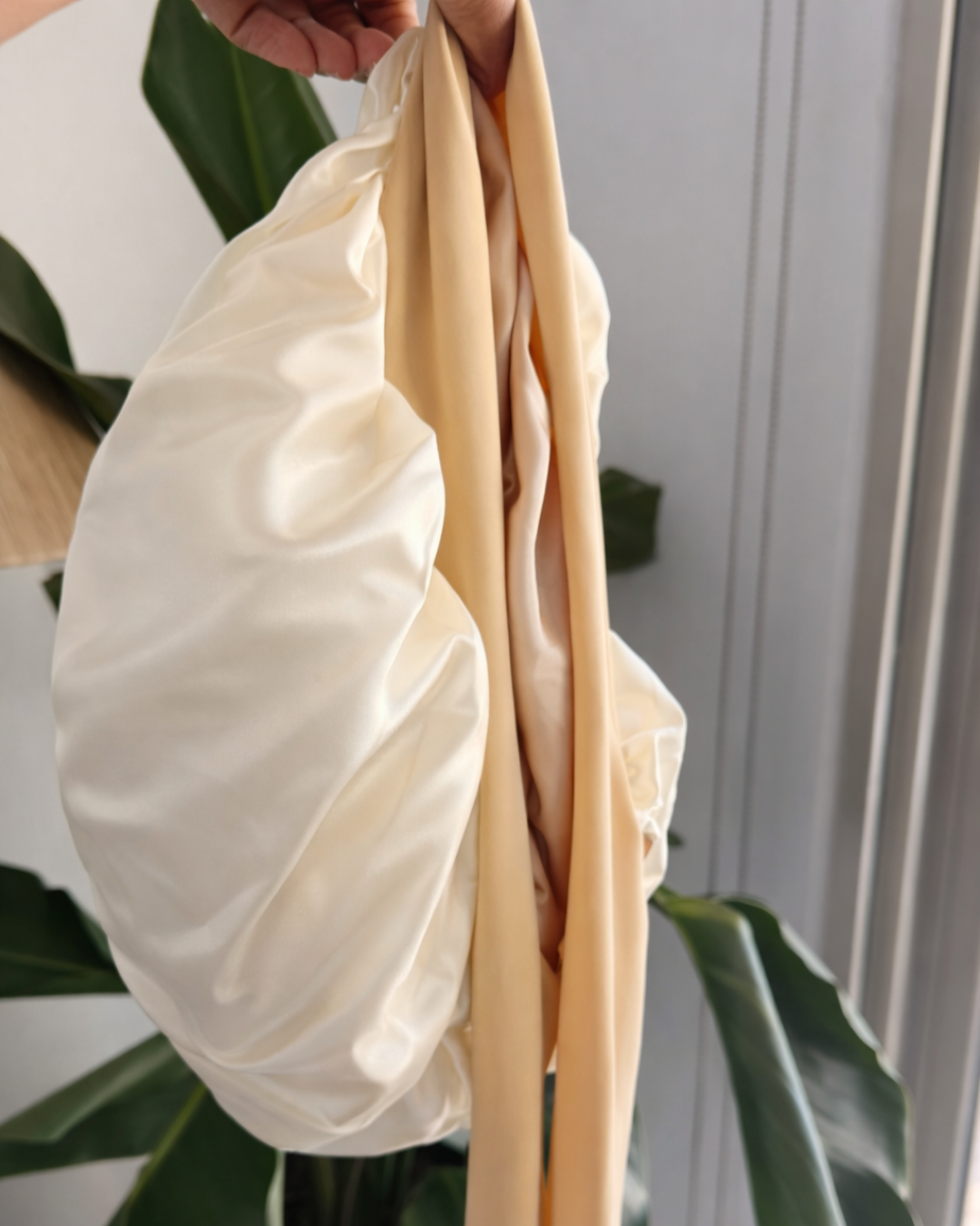 Nude All Satin Tie Up Bonnet