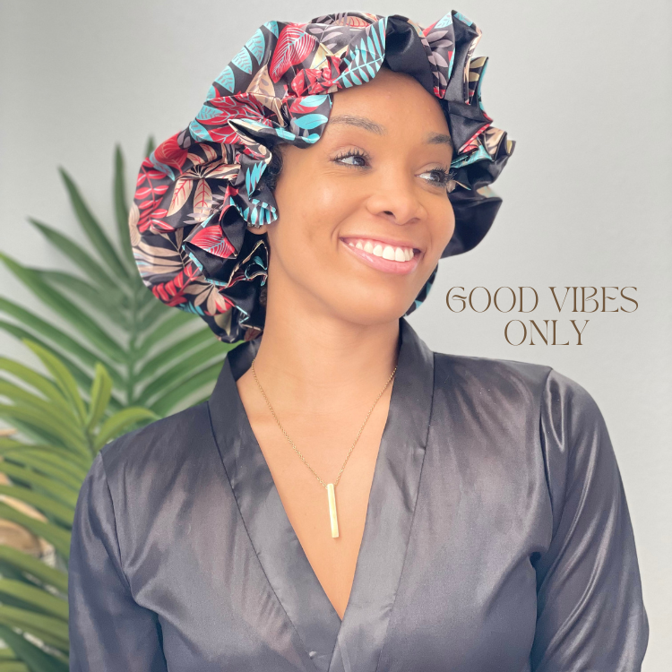 Good Vibes Only - Double Satin Ruffled Sleeping Cap