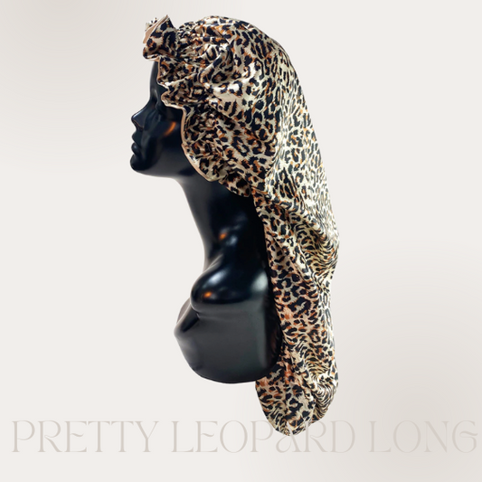 Pretty Leopard Long Satin Sleep Cap